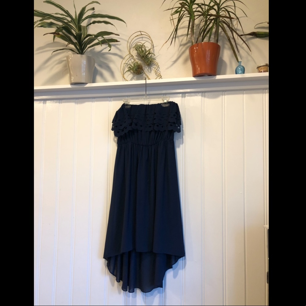 Navy High Low Strapless Dress